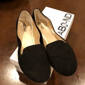 Black suede shoes flats; worn only once. Size 12